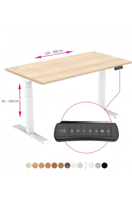 ERGO výškově nastavitelný stůl SKY akát / bílá šířka 1200-2000mm