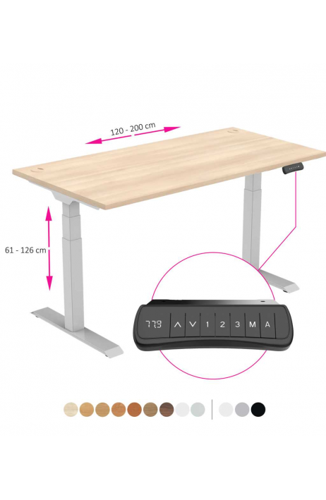ERGO výškově nastavitelný stůl SKY akát / šedá šířka 1200-2000mm