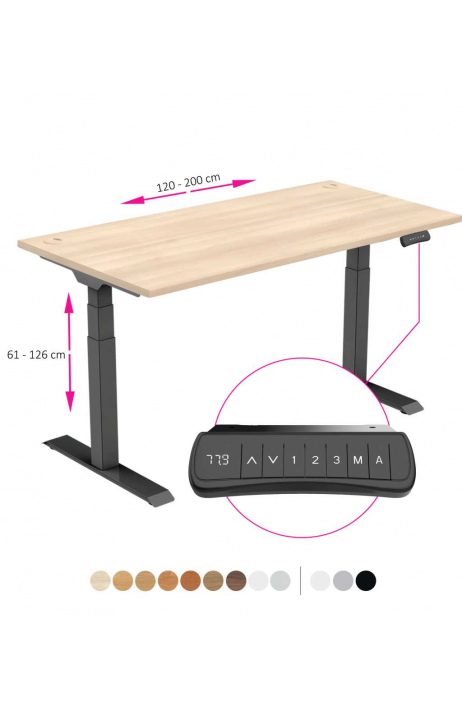 ERGO výškově nastavitelný stůl SKY akát / černá šířka 1200-2000mm
