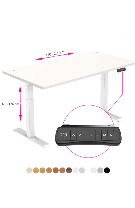 ERGO výškově nastavitelný stůl SKY bílá / bílá šířka 1200-2000mm