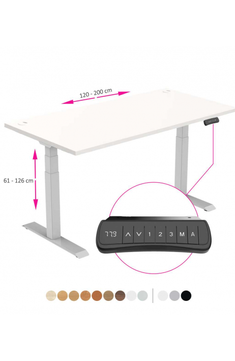 ERGO výškově nastavitelný stůl SKY bílá / šedá šířka 1200-2000mm