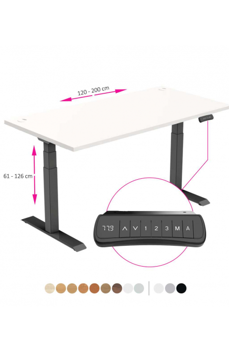 ERGO výškově nastavitelný stůl SKY bílá / černá šířka 1200-2000mm