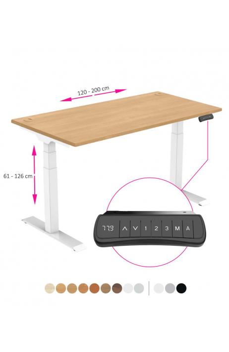ERGO výškově nastavitelný stůl SKY dub / bílá šířka 1200-2000mm