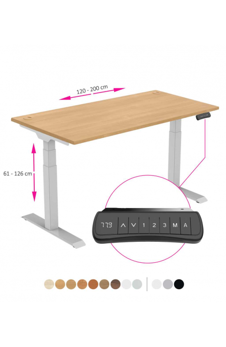 ERGO výškově nastavitelný stůl SKY dub / šedá šířka 1200-2000mm