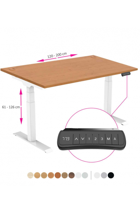 ERGO výškově nastavitelný stůl SKY olše / bílá šířka 1200-2000mm