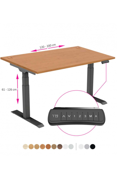 ERGO výškově nastavitelný stůl SKY olše / černá šířka 1200-2000mm