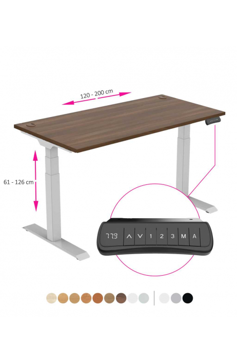 ERGO výškově nastavitelný stůl SKY ořech / šedá šířka 1200-2000mm