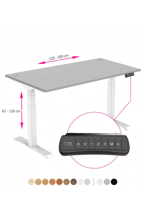 ERGO výškově nastavitelný stůl SKY šedá / bílá šířka 1200-2000mm