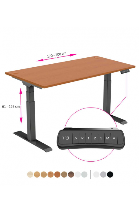 ERGO výškově nastavitelný stůl SKY třešeň / černá šířka 1200-2000mm