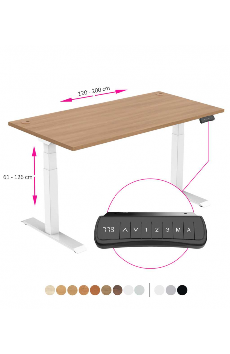 ERGO výškově nastavitelný stůl SKY višeň / bílá šířka 1200-2000mm